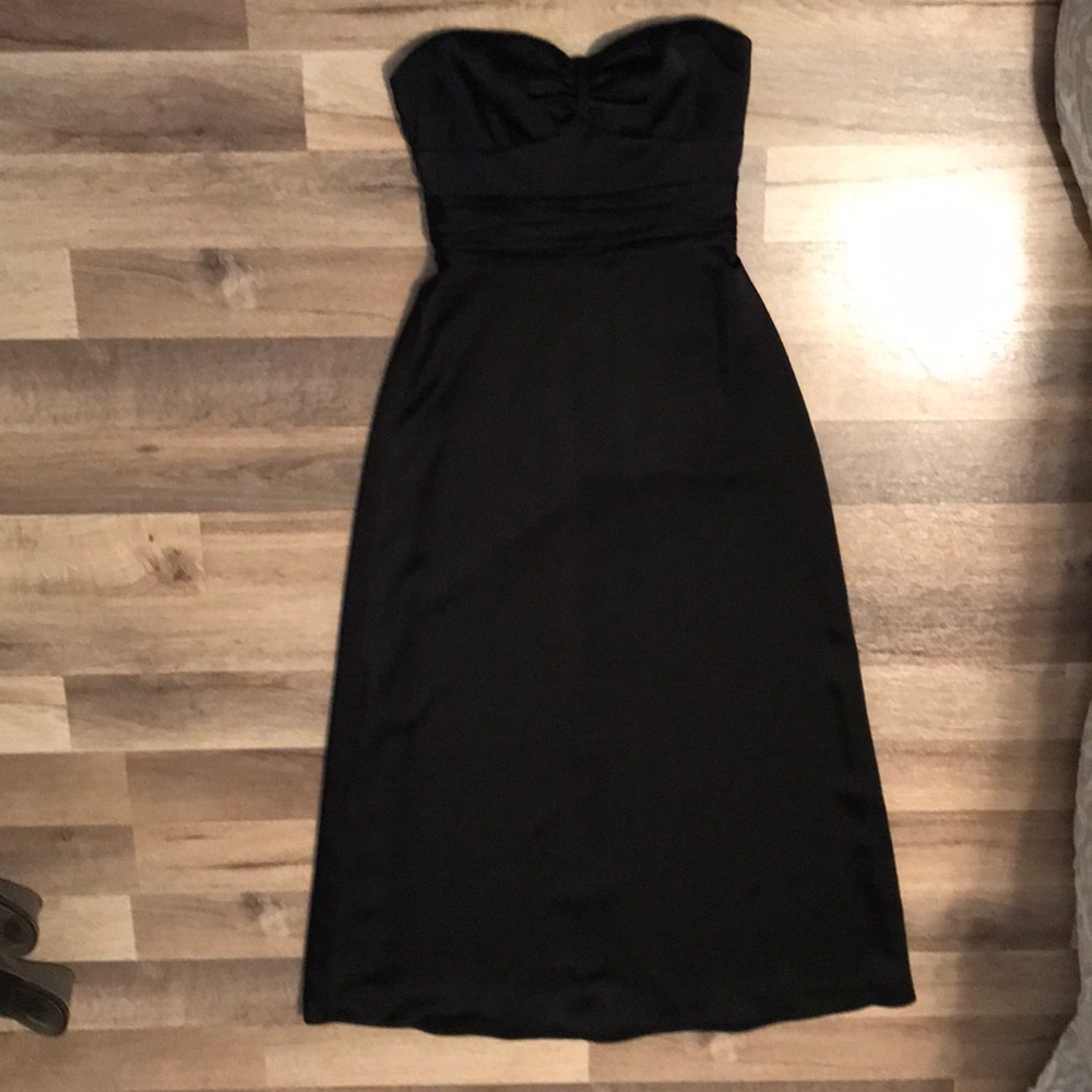 BCBG strapless long satin black dress